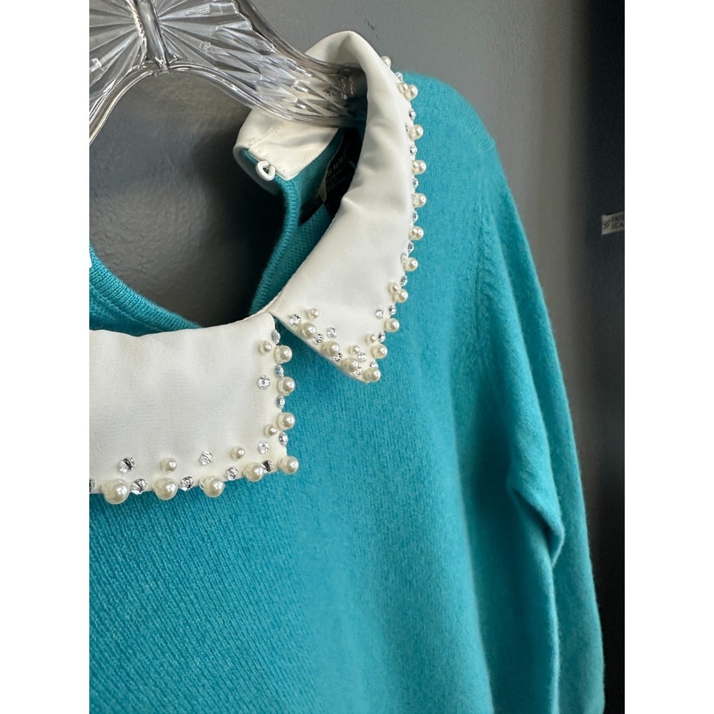 Charter Club Womens Cashmere Size S‎ Teal Sweater Embellished Layered Luxury NWT - Picture 4 of 9